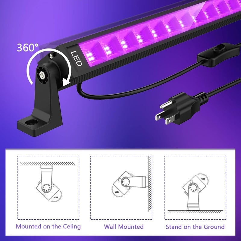 lamvip شريط ضوء أسود LED بقوة 38 واط، أشرطة ضوء أسود مع قابس ومفتاح تضيء منطقة 22x22 قدم لحفلات التألق وحفلات الهالوين وزينة غرف النوم وإضاءة المسرح - عبوة من 2 - Image 3